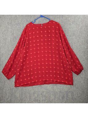 Red Womens Polka-Dot Long-Sleeve Blouse 5XL Lightweight Polyester Fabric